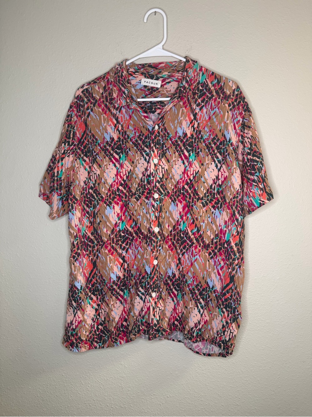 PacSun Men’s XL Abstract Button Up Shirt Short Sleeve Multicolor Rayon